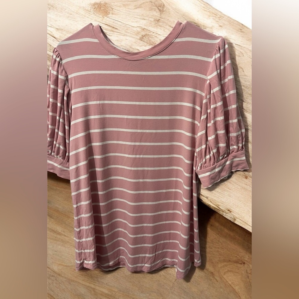 Time and Tru Blush and White Striped Short Sleeve Tee